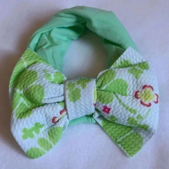 Green Clover/Flower Bohemian Bow Headband - Picture 1 of 3